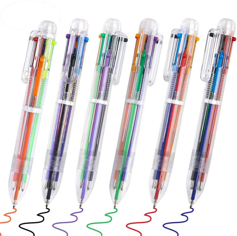 EEOYU 6 Pack Multicolor Pens 0.5mm 6-in-1 Retractable Ballpoint Pens 6 Colors Transparent Barrel Ballpoint Pen for Office School Supplies Students Children Gift - Image 5
